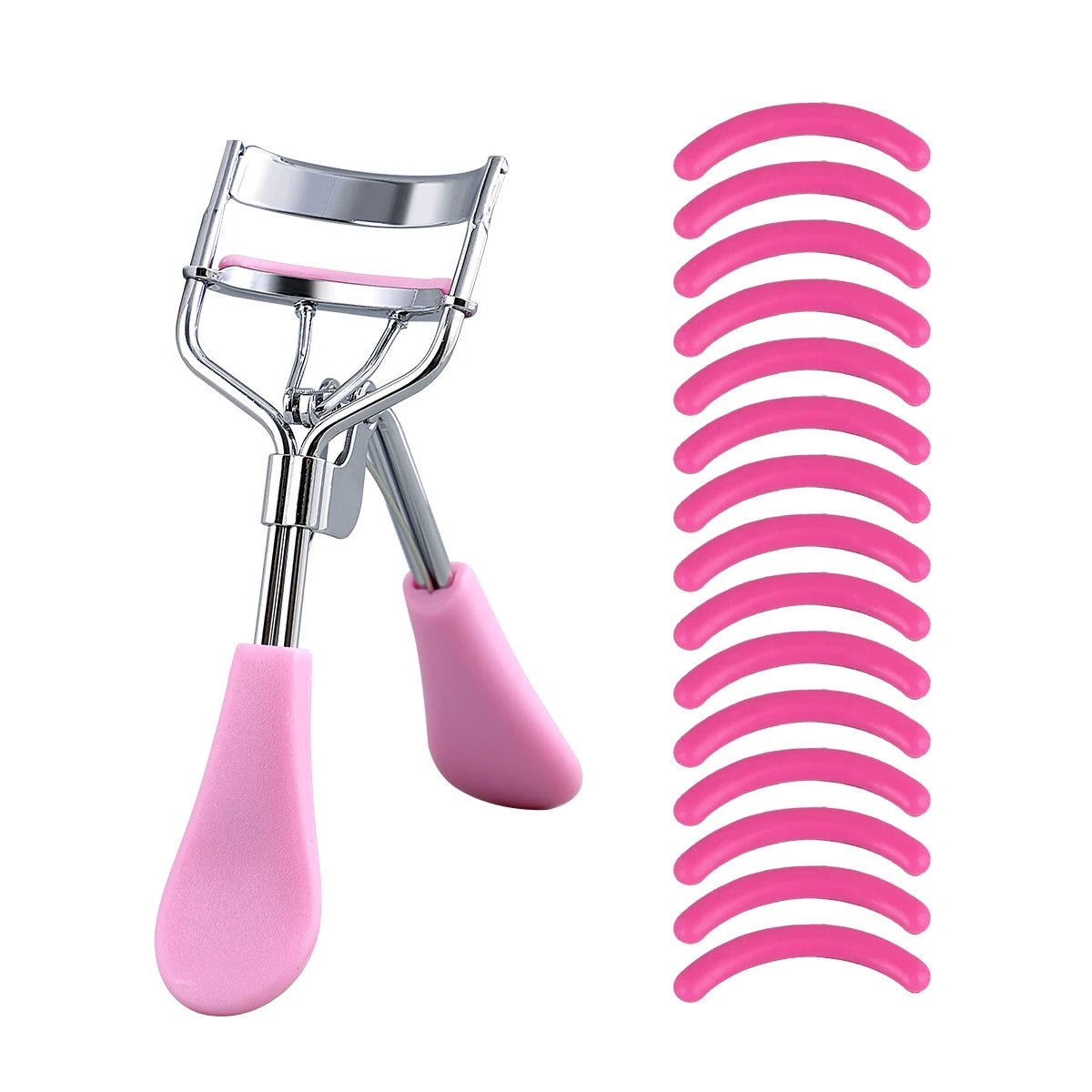 Portable eyelash curler with 15 silicone pads and stainless steel eyelash curler,