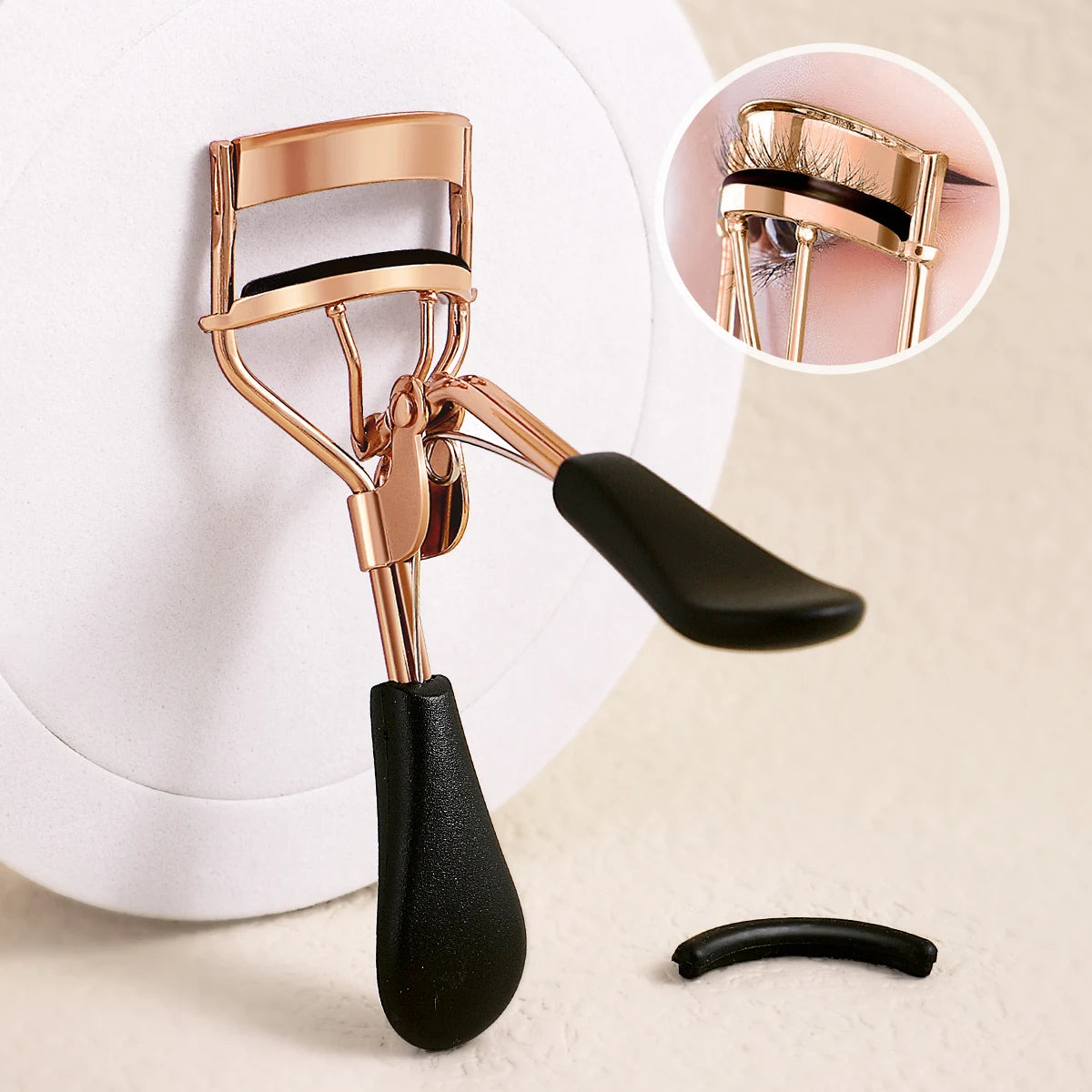 Portable eyelash curler with 15 silicone pads and stainless steel eyelash curler,